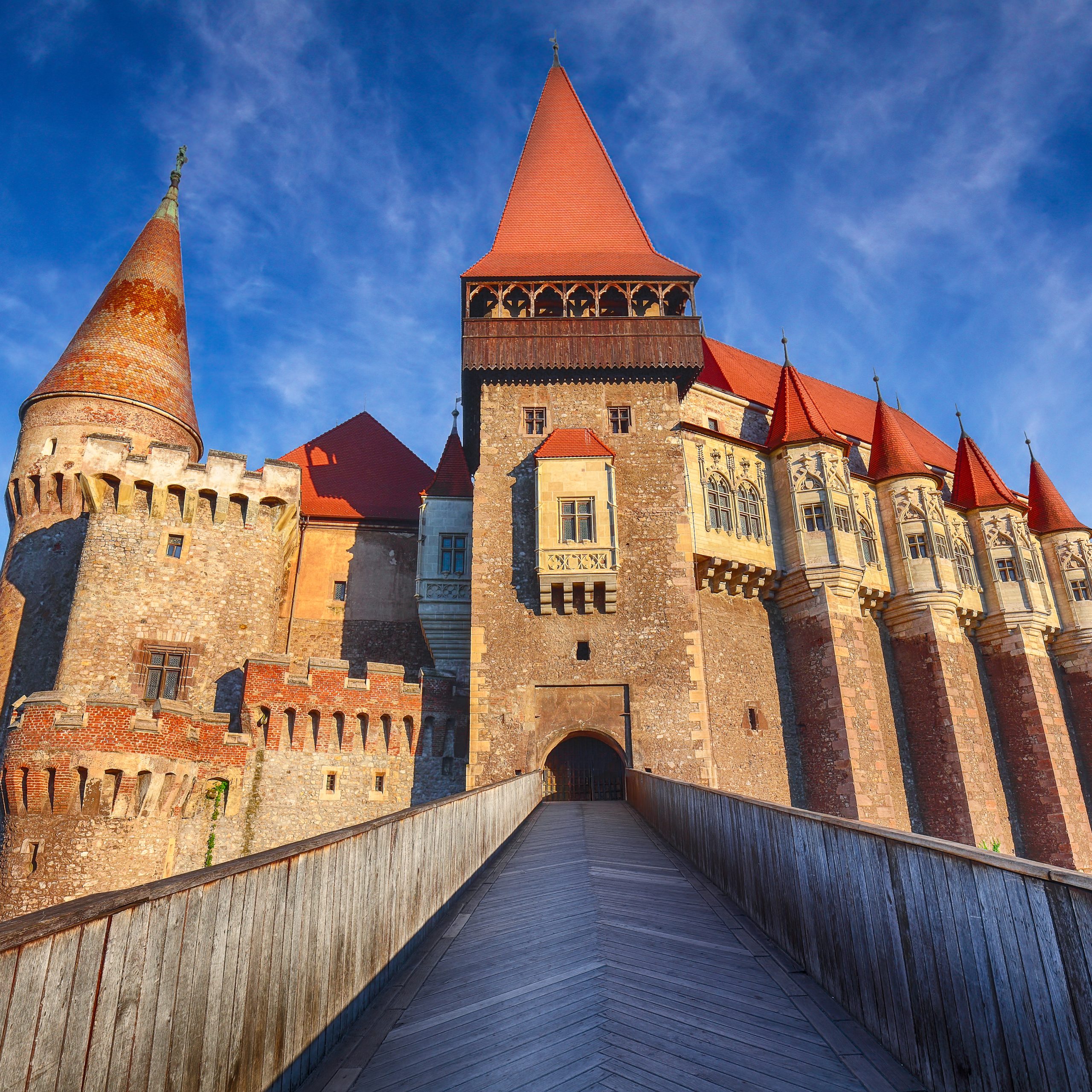 Beautiful panorama of the Hunyad Castle / Corvin's Castle with w